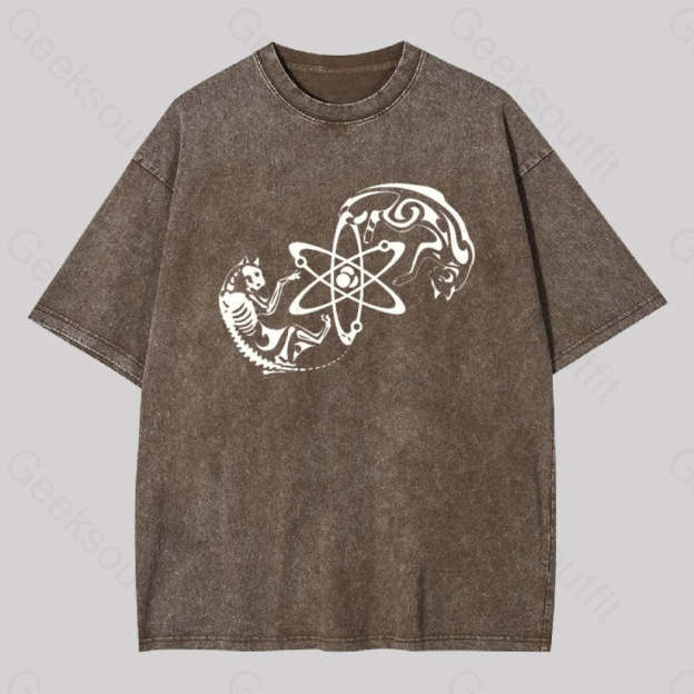Science Cat Geek Washed T-Shirt Coffee / S