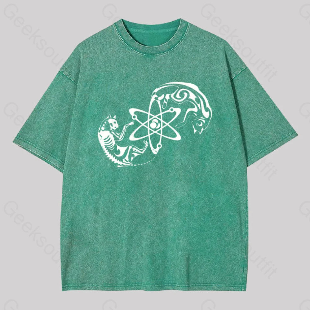 Science Cat Geek Washed T-Shirt Grass Green / S