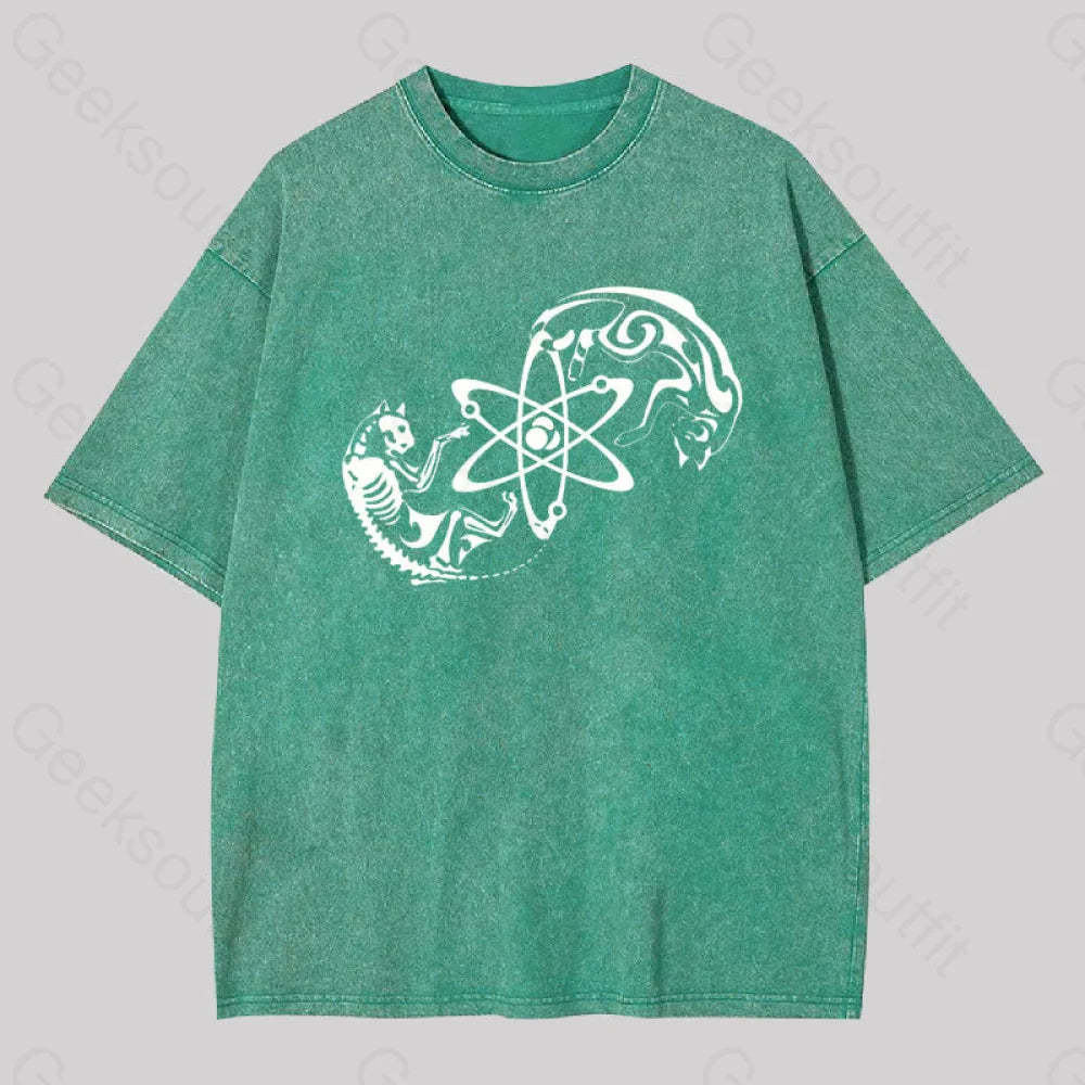 Science Cat Geek Washed T-Shirt Grass Green / S