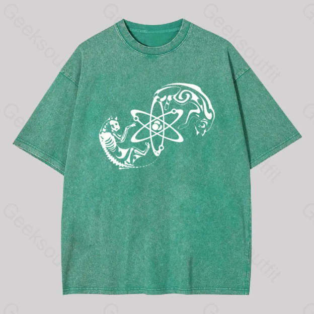 Science Cat Geek Washed T-Shirt Grass Green / S