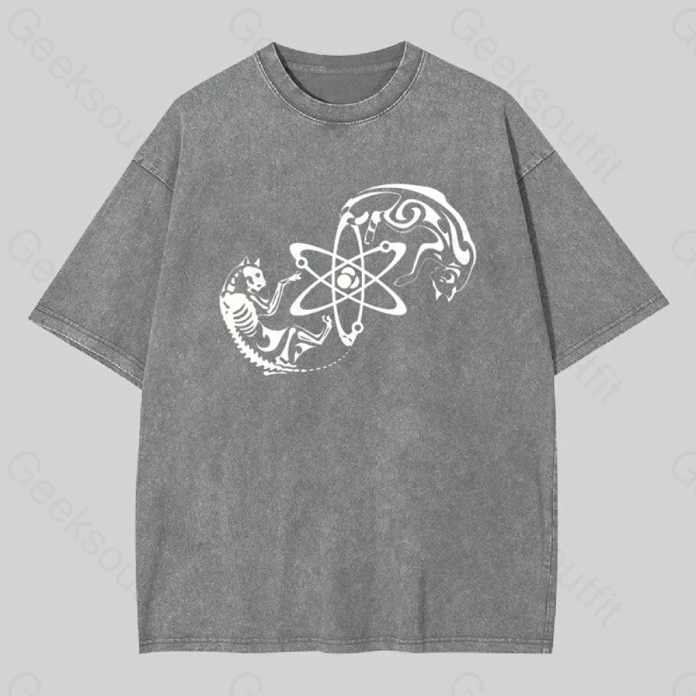 Science Cat Geek Washed T-Shirt Grey / S
