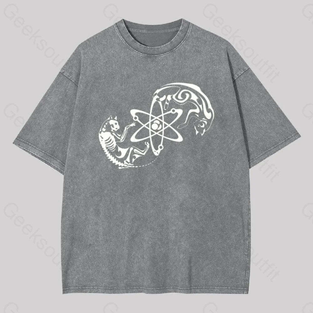 Science Cat Geek Washed T-Shirt Grey / S