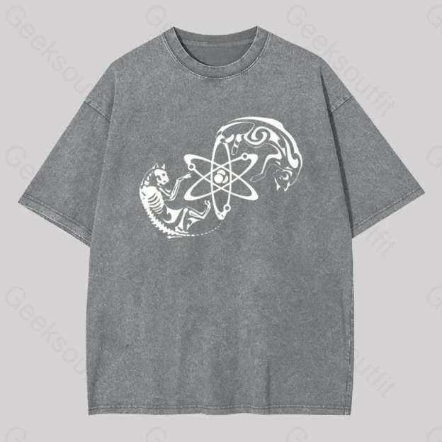 Science Cat Geek Washed T-Shirt Grey / S