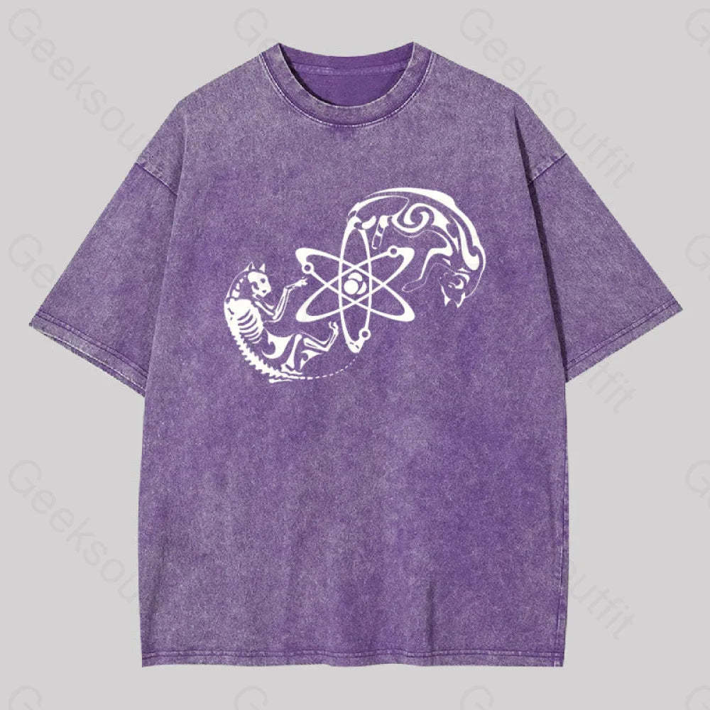 Science Cat Geek Washed T-Shirt Purple / S
