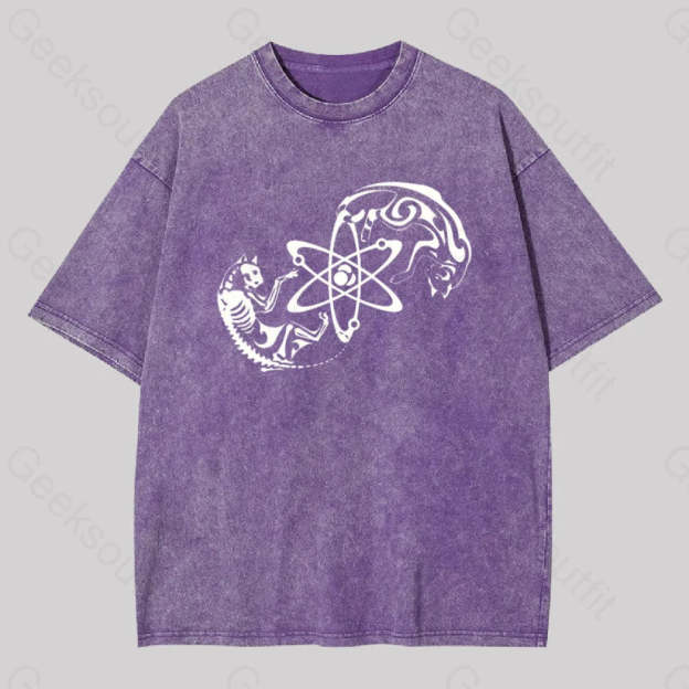 Science Cat Geek Washed T-Shirt Purple / S