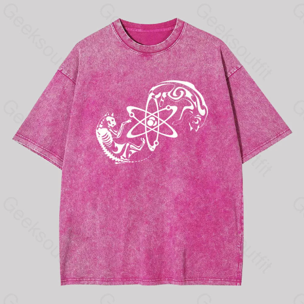 Science Cat Geek Washed T-Shirt Rose Red / S