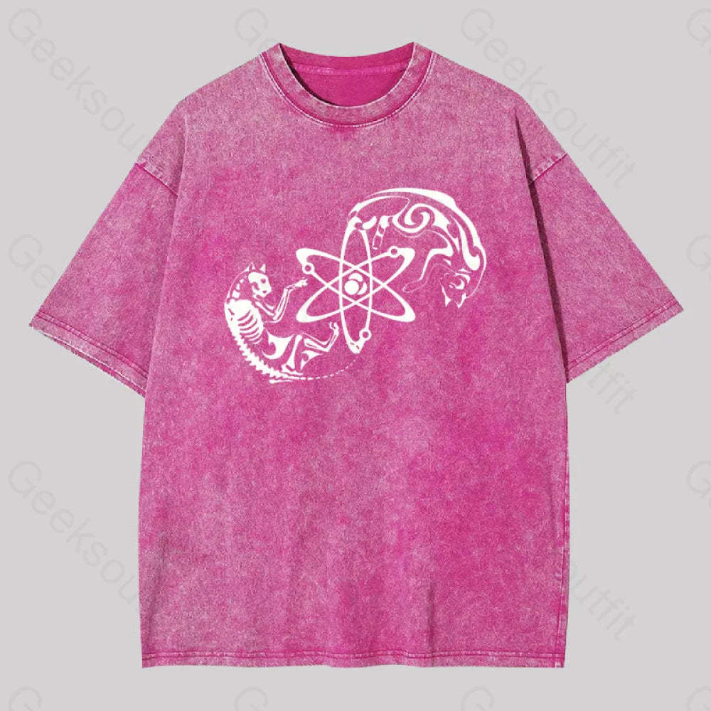 Science Cat Geek Washed T-Shirt Rose Red / S