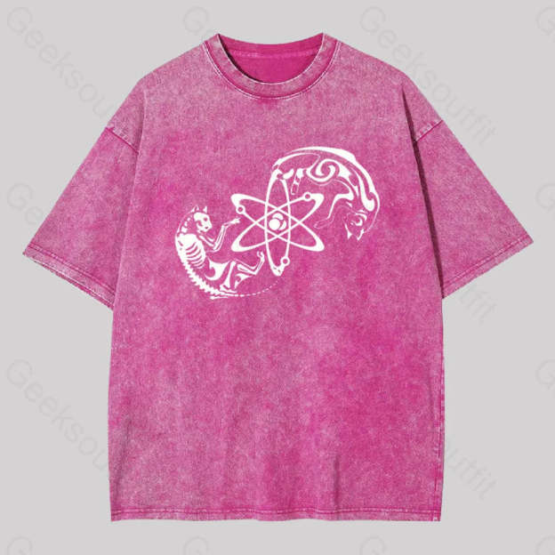 Science Cat Geek Washed T-Shirt Rose Red / S