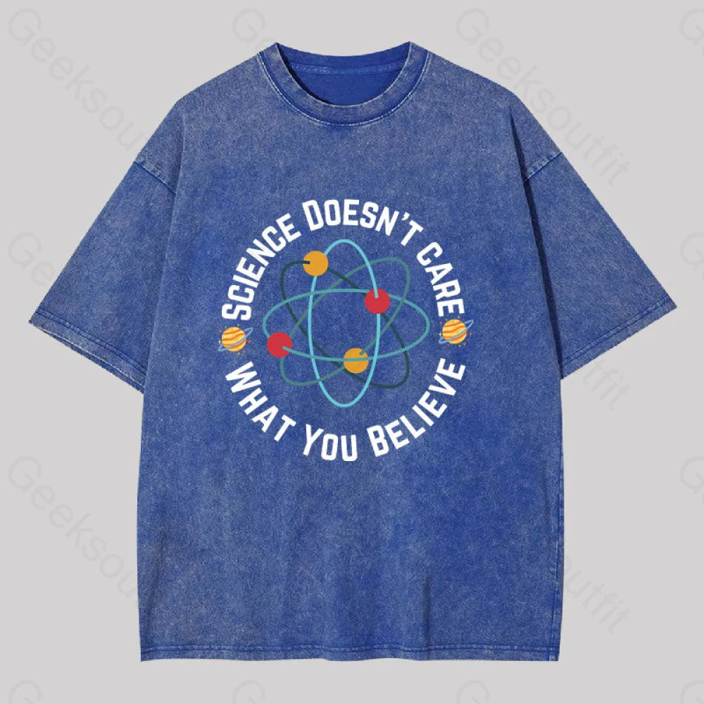 Science Doesn?��t Care What You Believe Washed T-Shirt Blue / S