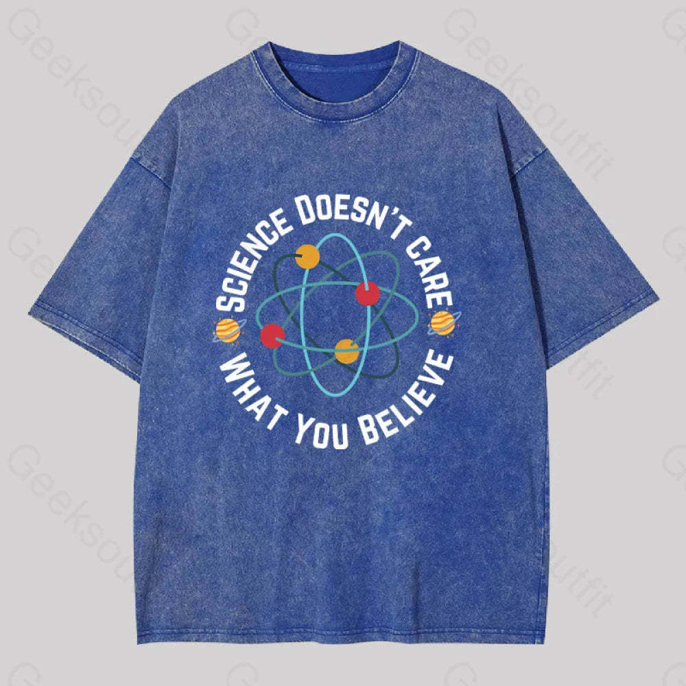 Science Doesn?��t Care What You Believe Washed T-Shirt Blue / S