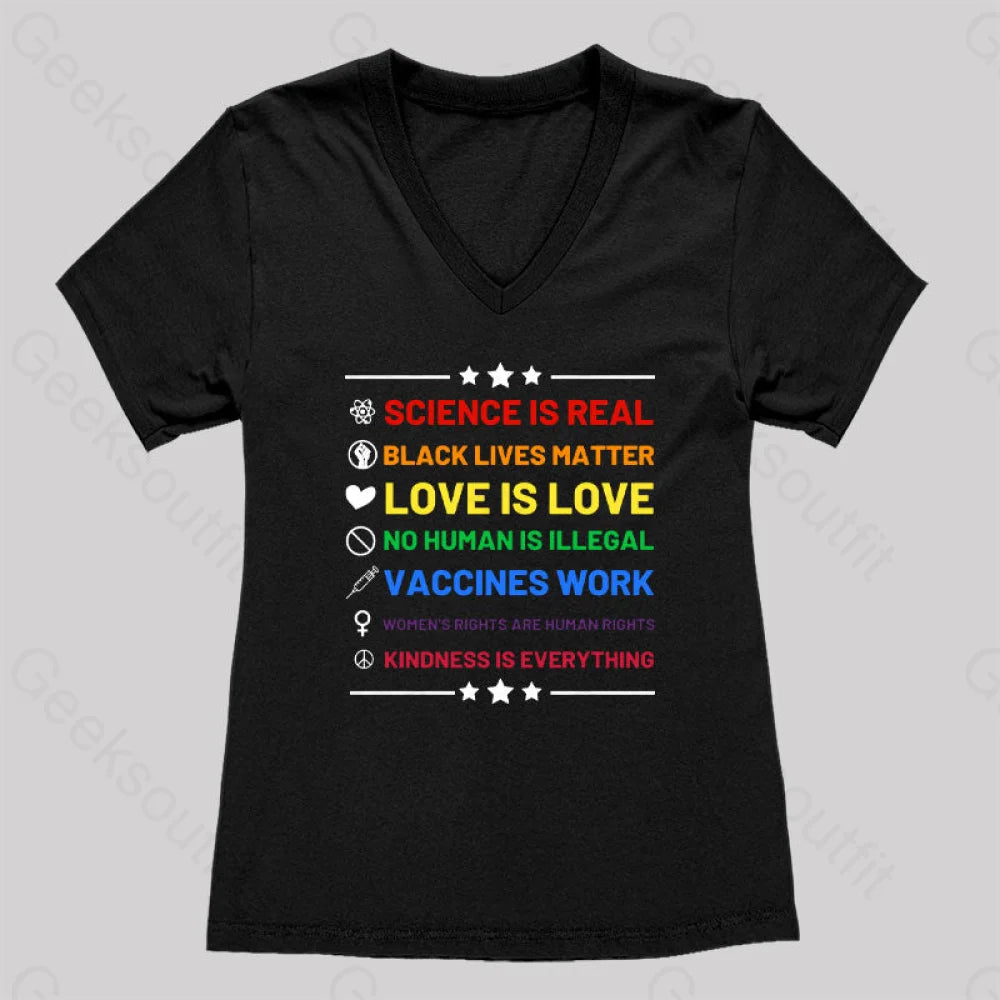Science Is Real Women’s V-Neck T-Shirt Black / S
