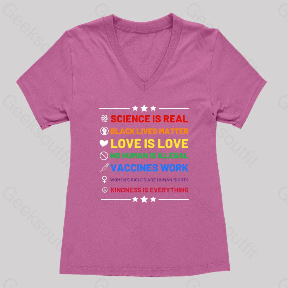 Science Is Real Women��s V-Neck T-Shirt Rose Red / S