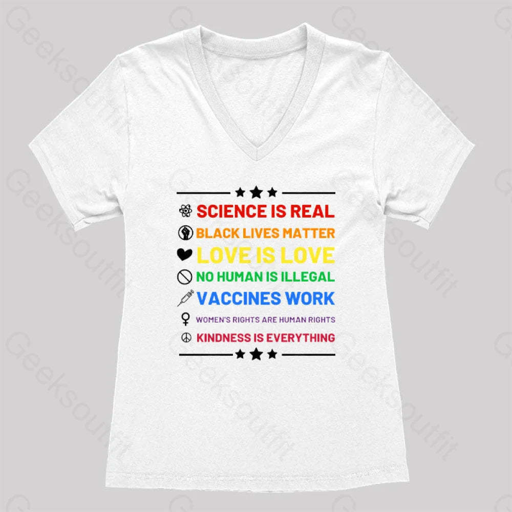 Science Is Real Women��s V-Neck T-Shirt White / S