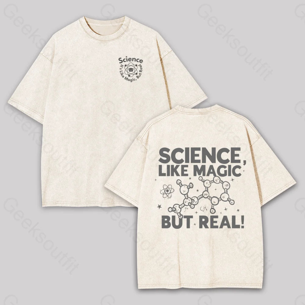 Science Like Magic But Real Geek Washed T-Shirt Apricot / S
