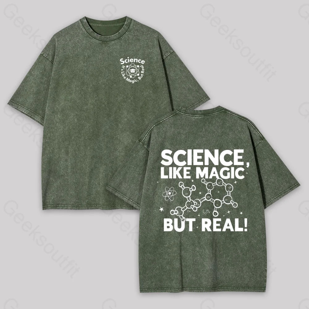 Science Like Magic But Real Geek Washed T-Shirt Armygreen / S