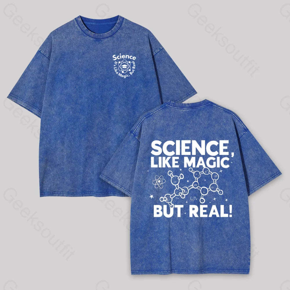 Science Like Magic But Real Geek Washed T-Shirt Blue / S