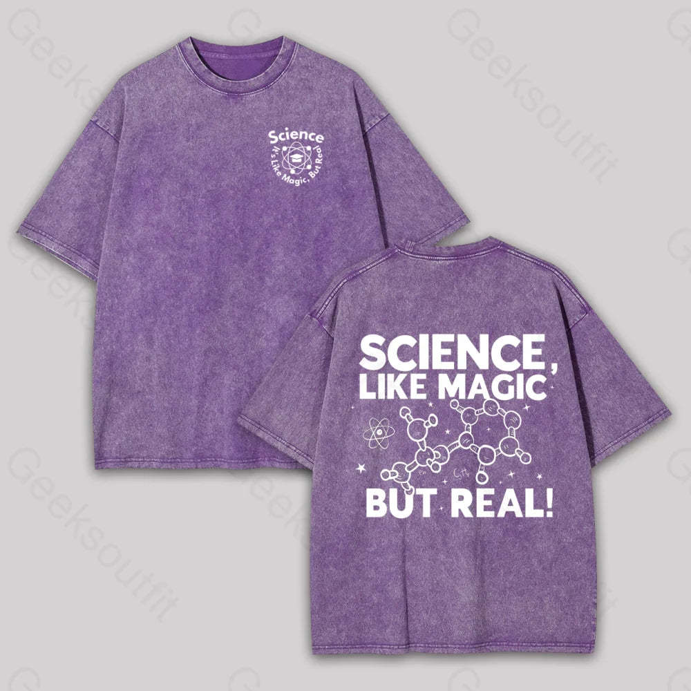 Science Like Magic But Real Geek Washed T-Shirt Purple / S