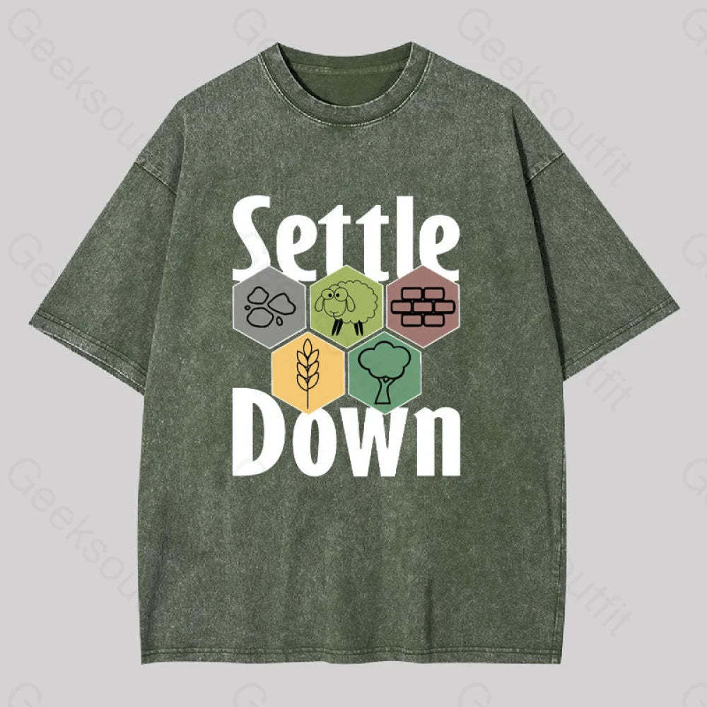 Settle Down Geek Washed T-Shirt Army Green / S
