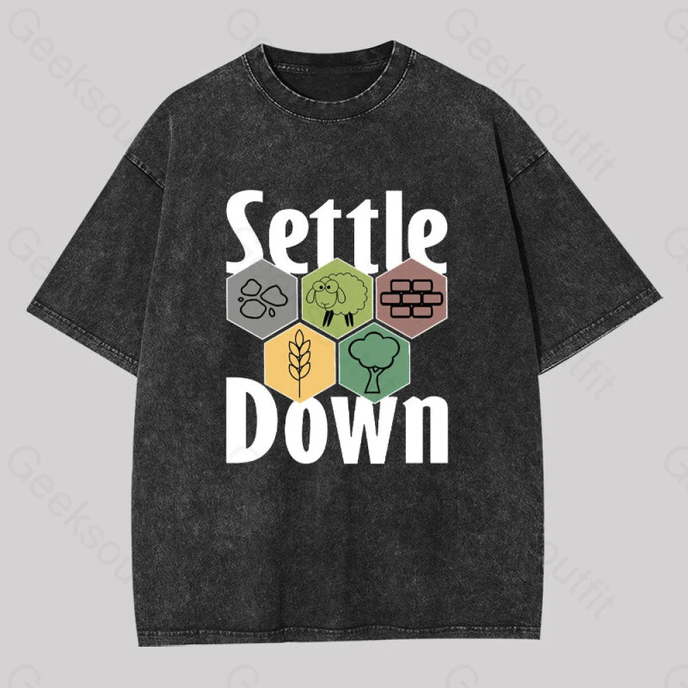 Settle Down Geek Washed T-Shirt Black / S
