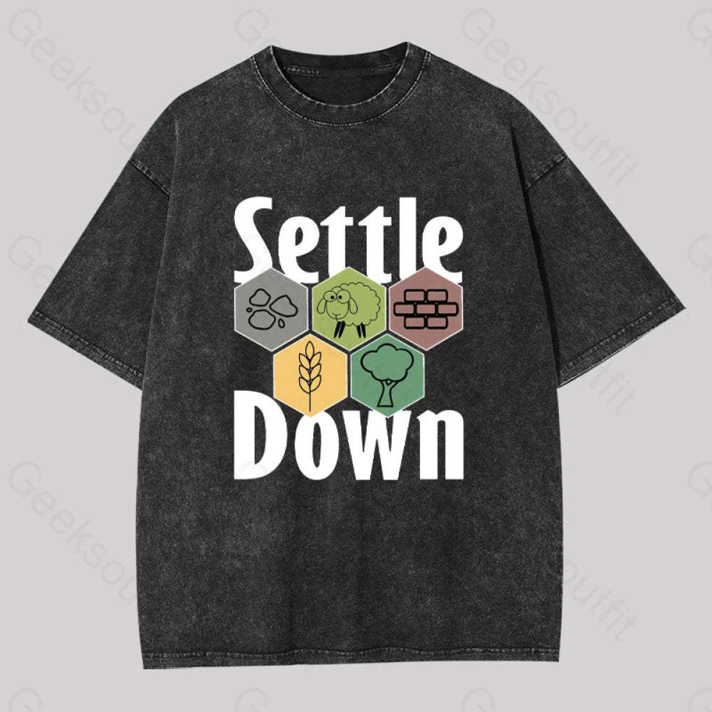Settle Down Geek Washed T-Shirt Black / S