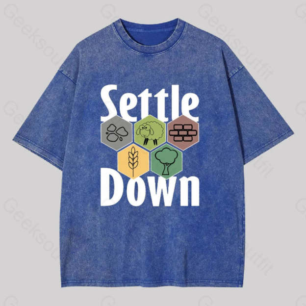 Settle Down Geek Washed T-Shirt Blue / S