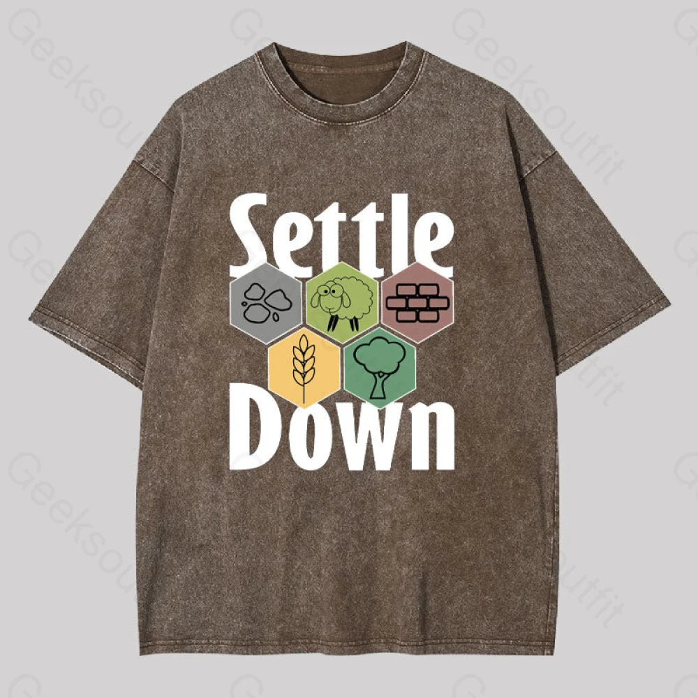 Settle Down Geek Washed T-Shirt Coffee / S