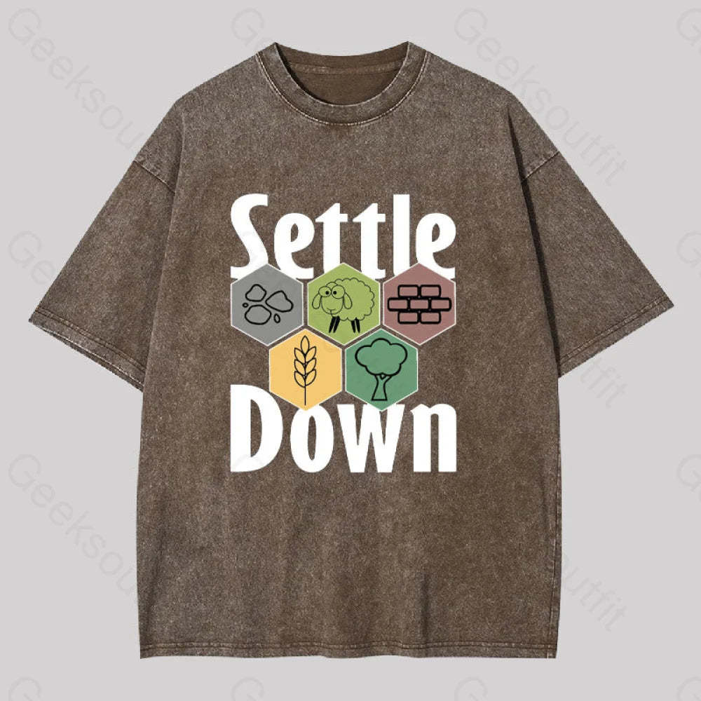 Settle Down Geek Washed T-Shirt Coffee / S