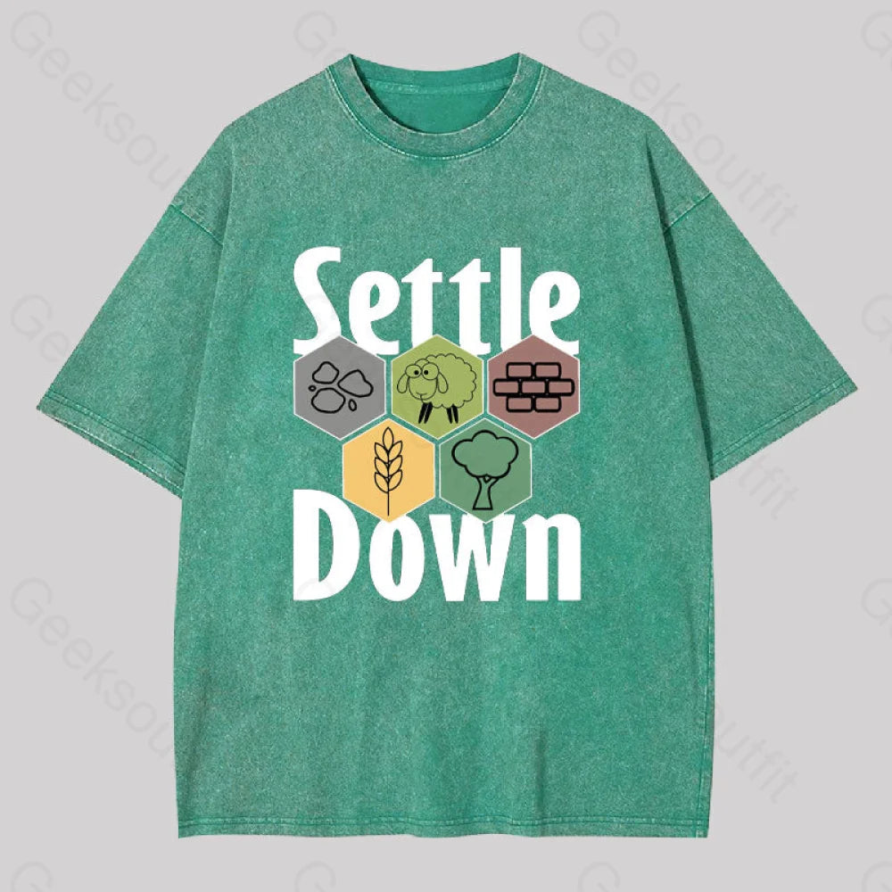 Settle Down Geek Washed T-Shirt Grass Green / S