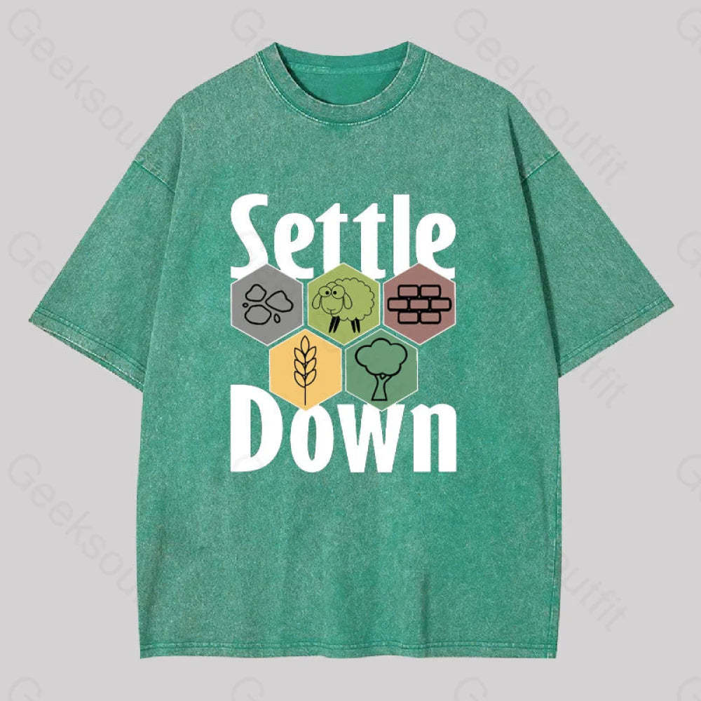 Settle Down Geek Washed T-Shirt Grass Green / S