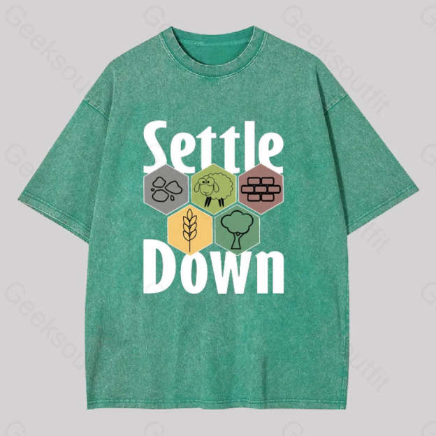 Settle Down Geek Washed T-Shirt Grass Green / S