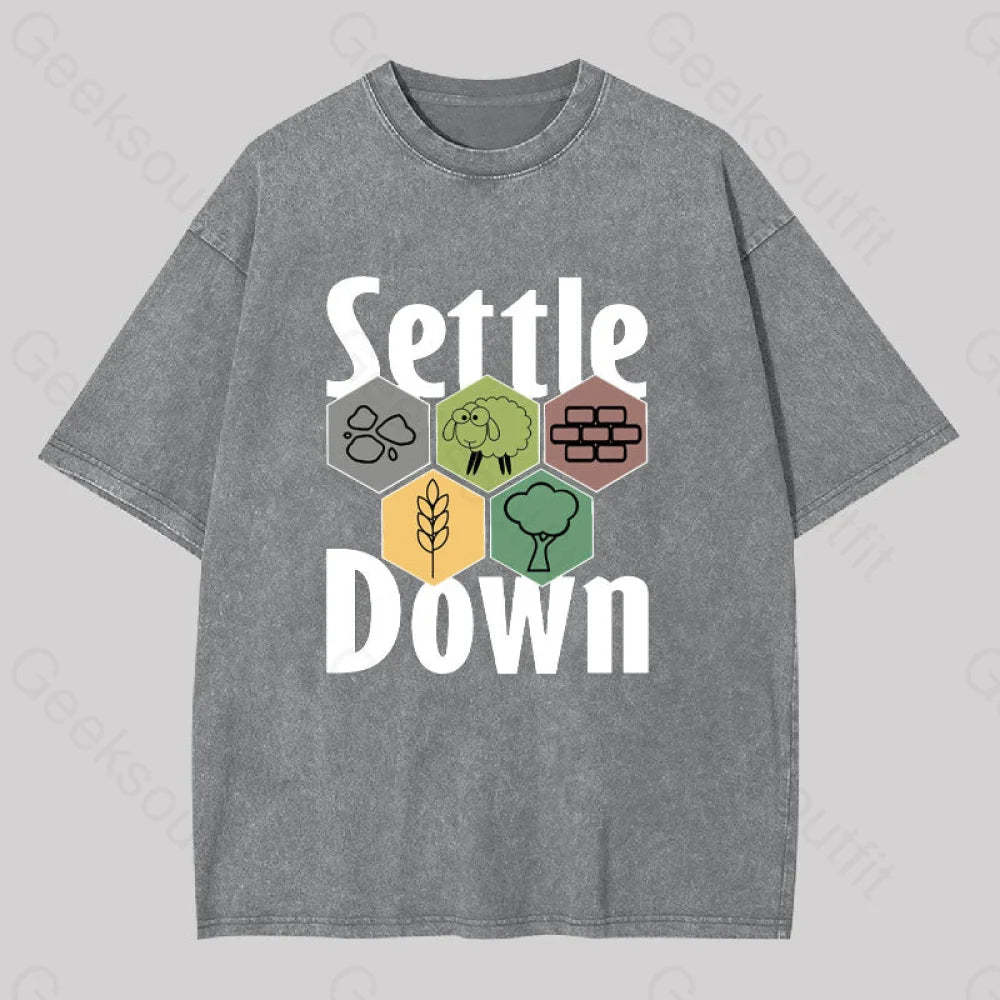 Settle Down Geek Washed T-Shirt Grey / S