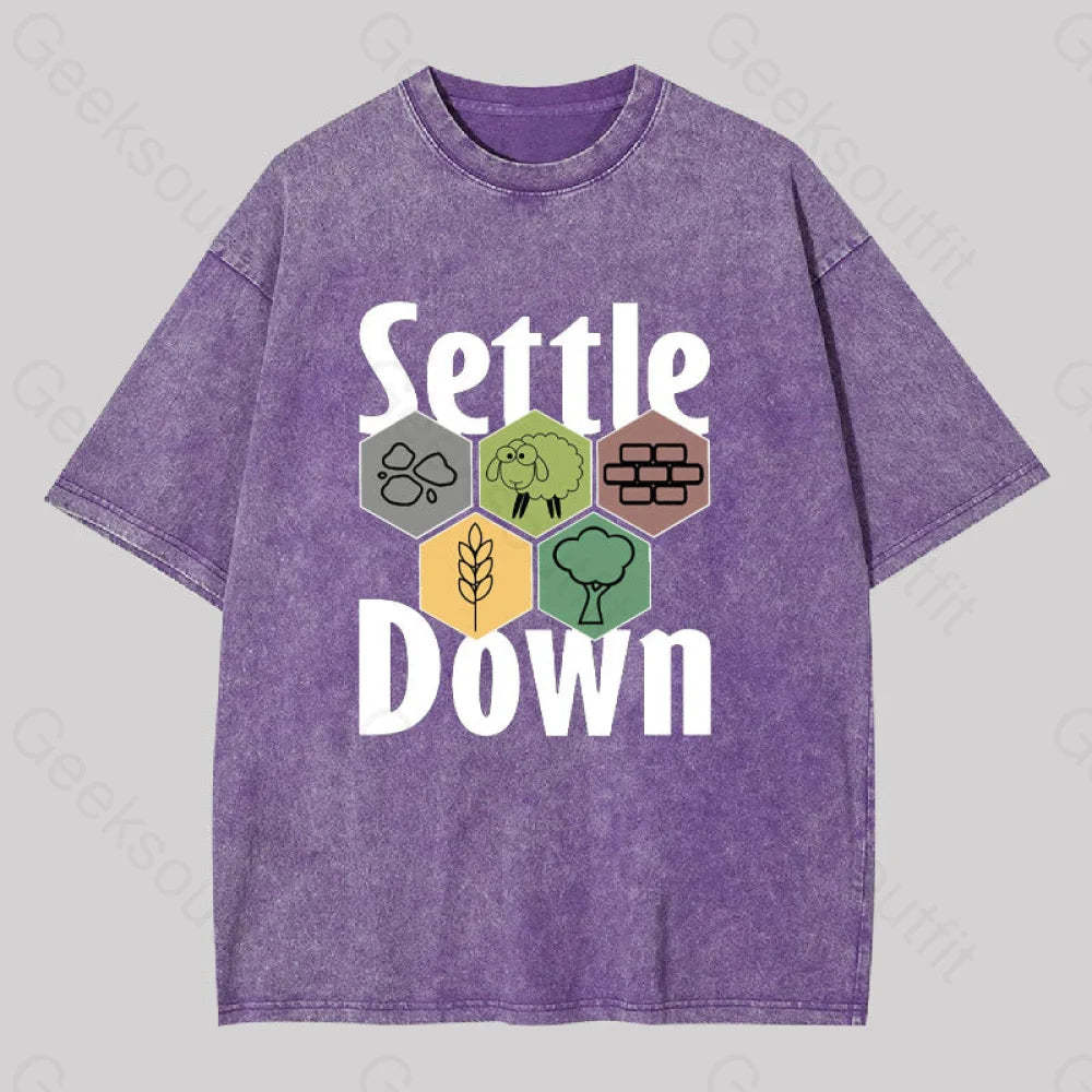 Settle Down Geek Washed T-Shirt Purple / S