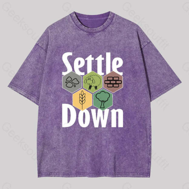 Settle Down Geek Washed T-Shirt Purple / S