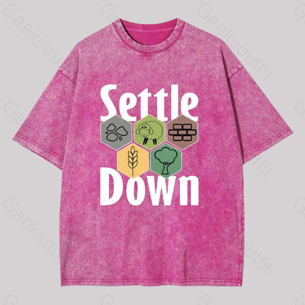 Settle Down Geek Washed T-Shirt Rose Red / S