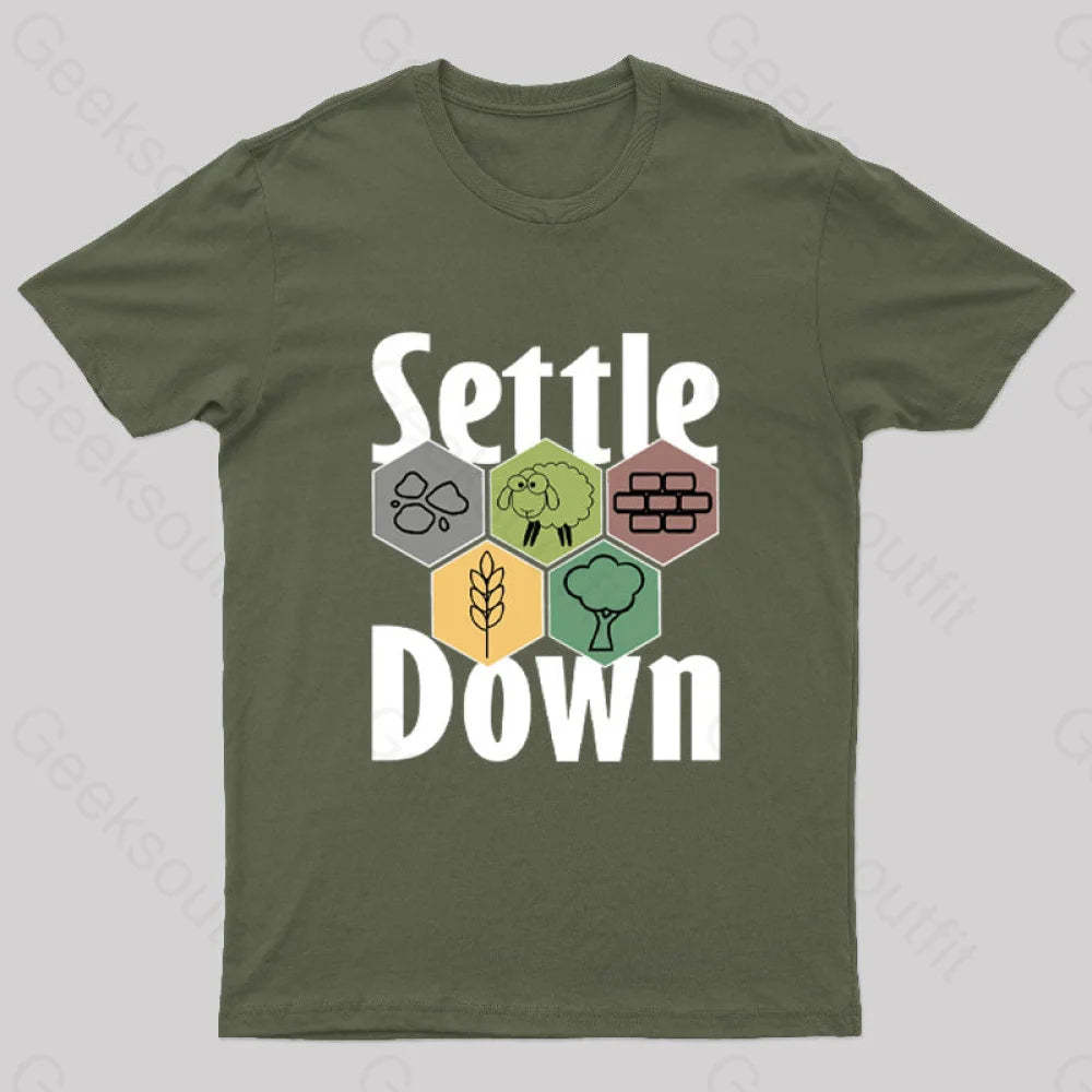 Settle Down Nerd T-Shirt Army Green / S