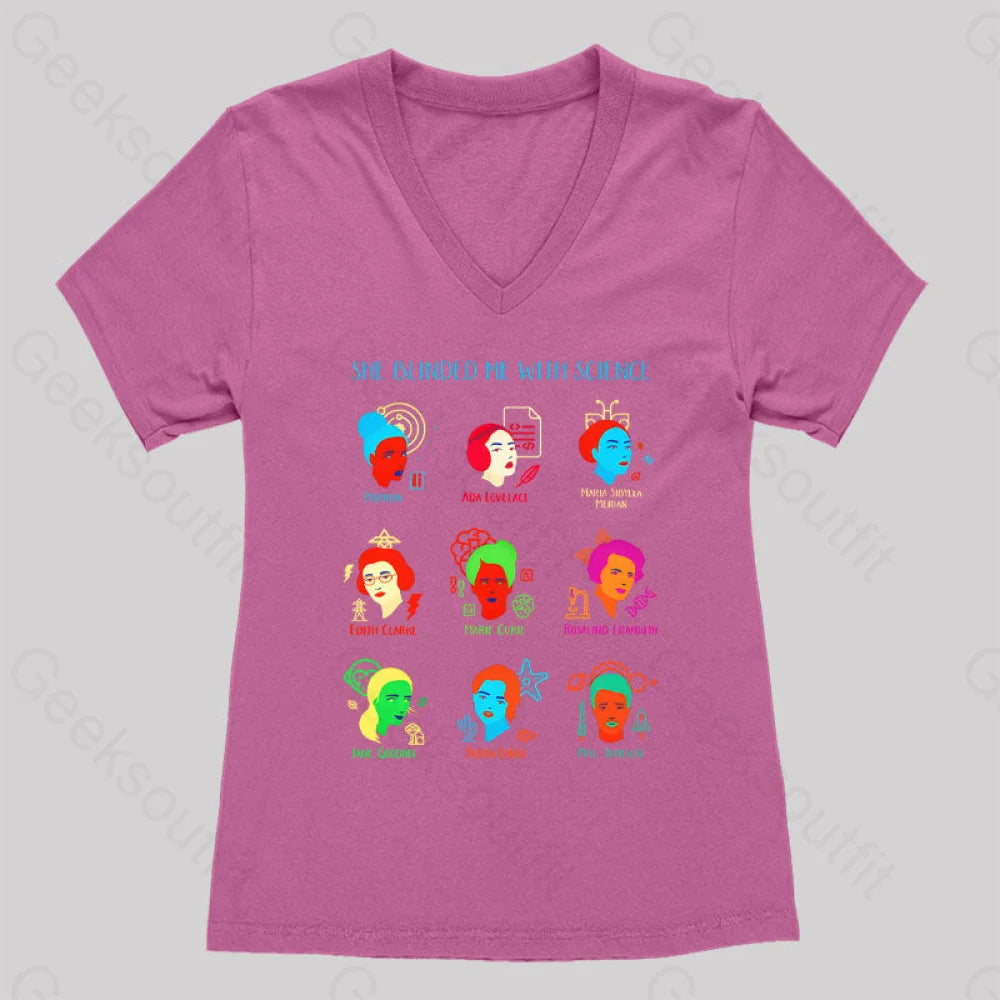 She Blinded Me With Science Women��s V-Neck T-Shirt Rose Red / S