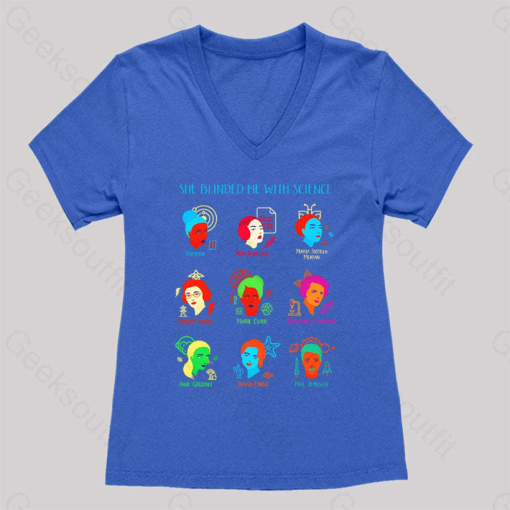 She Blinded Me With Science Women’s V-Neck T-Shirt Royal Blue / S
