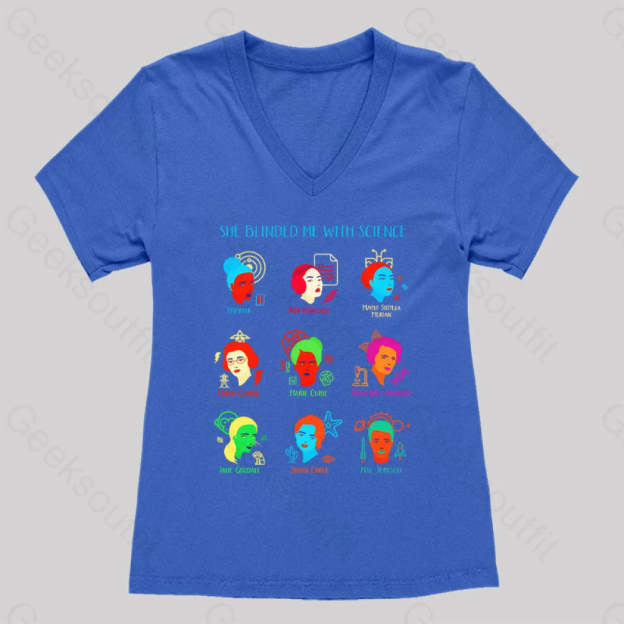 She Blinded Me With Science Women’s V-Neck T-Shirt Royal Blue / S