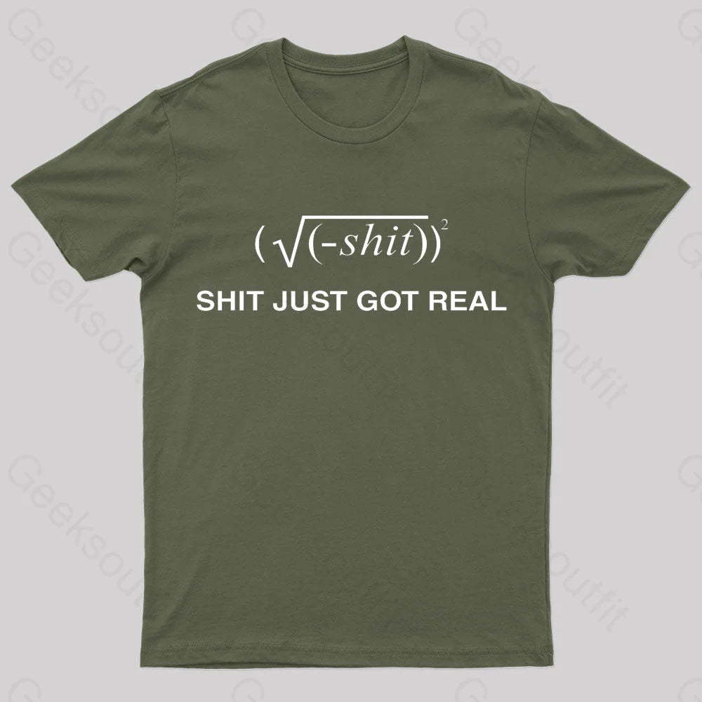 Shit Just Got Real Nerd T-Shirt Army Green / S