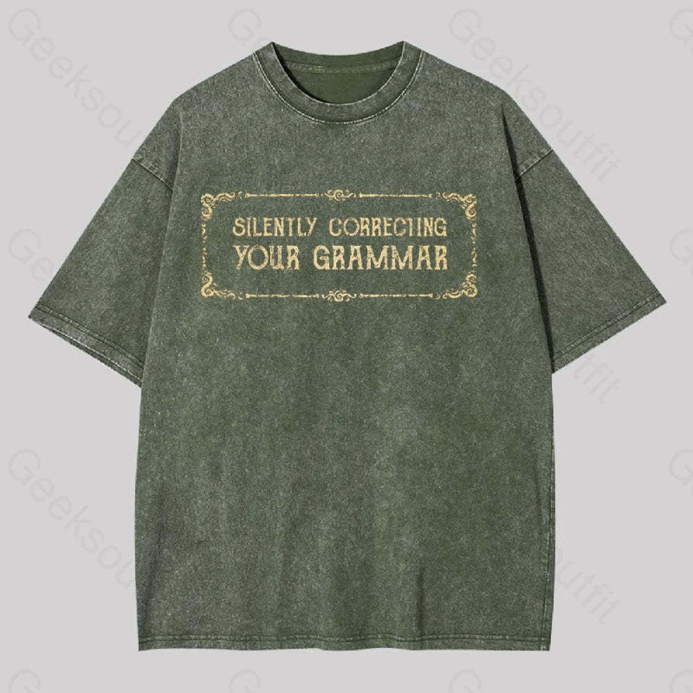 Silent Correction Geek Washed T-Shirt Army Green / S