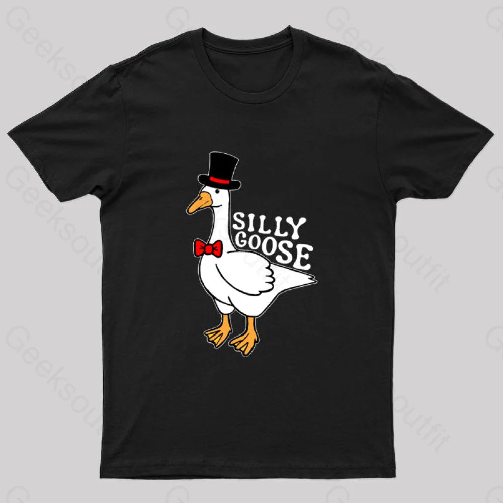 Silly Goose With Top Hat T-Shirt Black / S