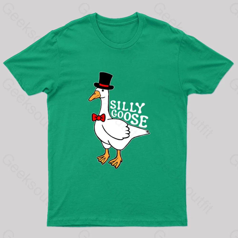 Silly Goose With Top Hat T-Shirt Green / S