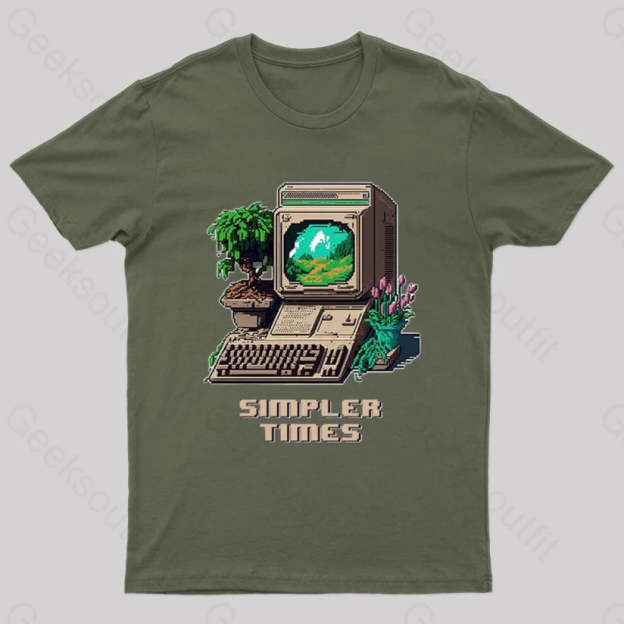 Simpler Times Geek T-Shirt Army Green / S