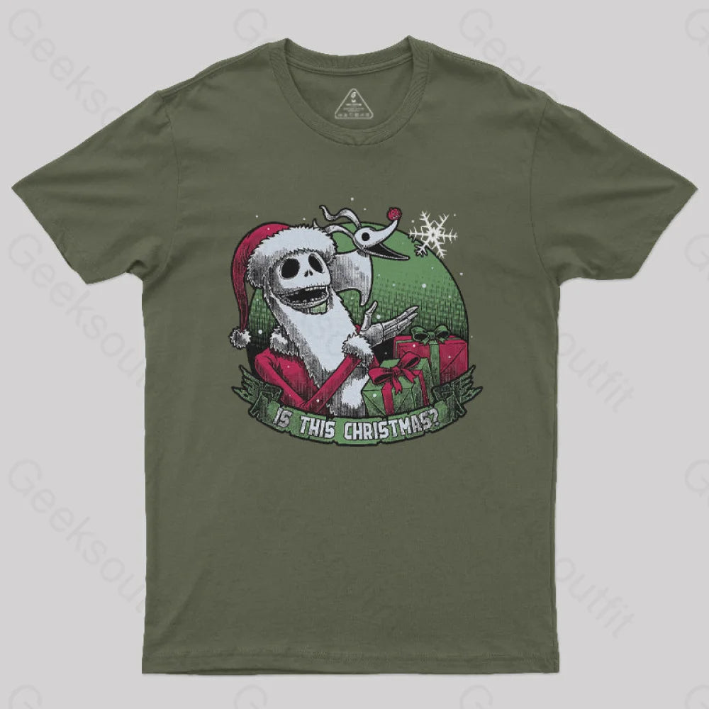 Skeleton Christmas Halloween Geek T-Shirt Army Green / S
