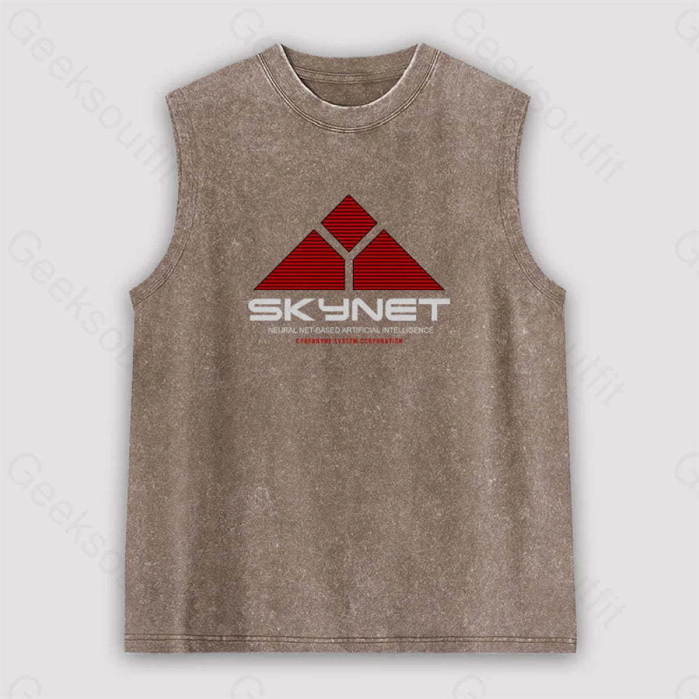 Skynet Neural Net Based Artificial Intelligence Unisex Washed Tank Brown / S