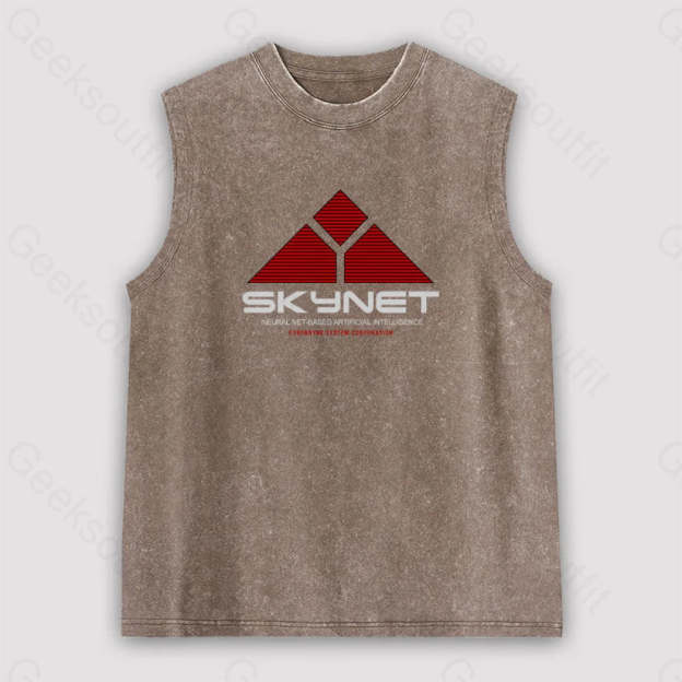 Skynet Neural Net Based Artificial Intelligence Unisex Washed Tank Brown / S