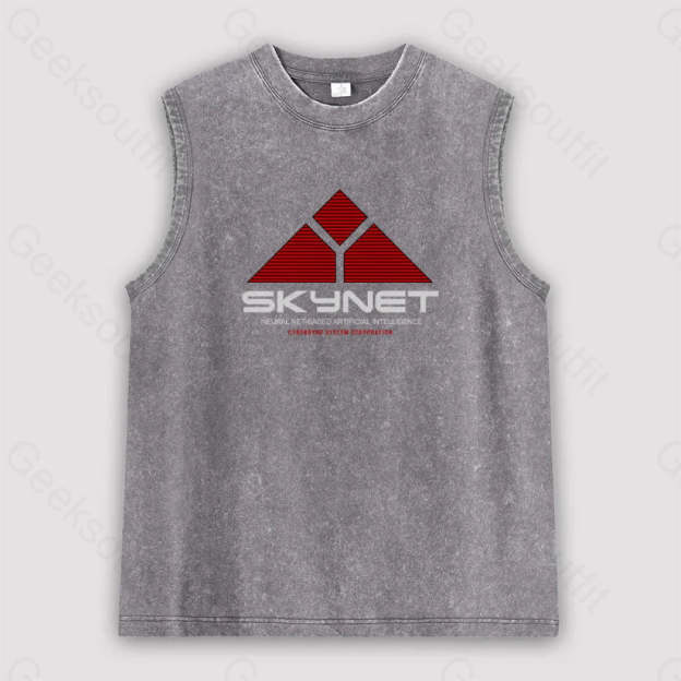 Skynet Neural Net Based Artificial Intelligence Unisex Washed Tank Grey / S