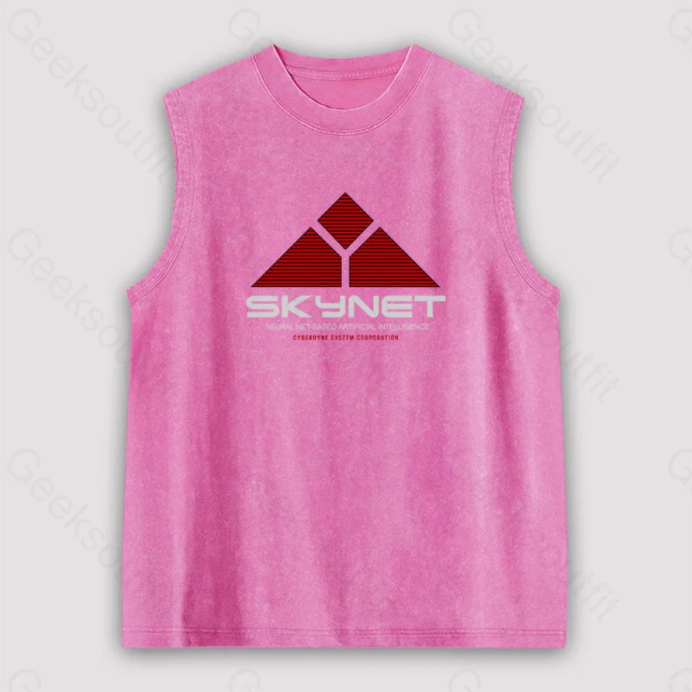 Skynet Neural Net Based Artificial Intelligence Unisex Washed Tank Pink / S