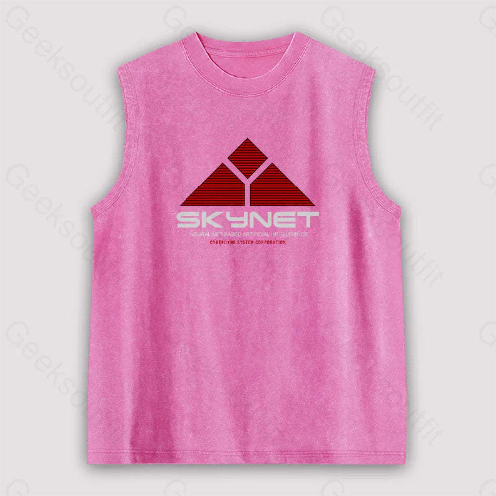 Skynet Neural Net Based Artificial Intelligence Unisex Washed Tank Pink / S