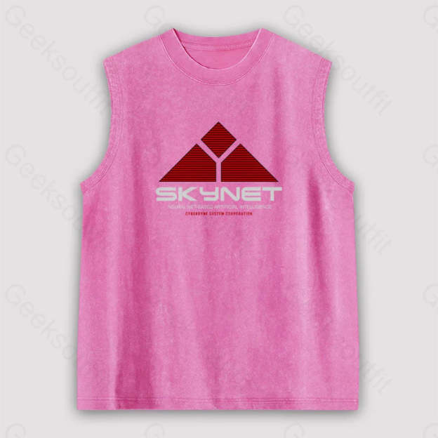 Skynet Neural Net Based Artificial Intelligence Unisex Washed Tank Pink / S
